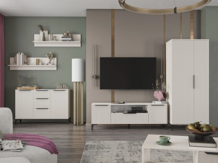 Тумба ТВ 1,35 Кимберли, Белый/Белый глянец 